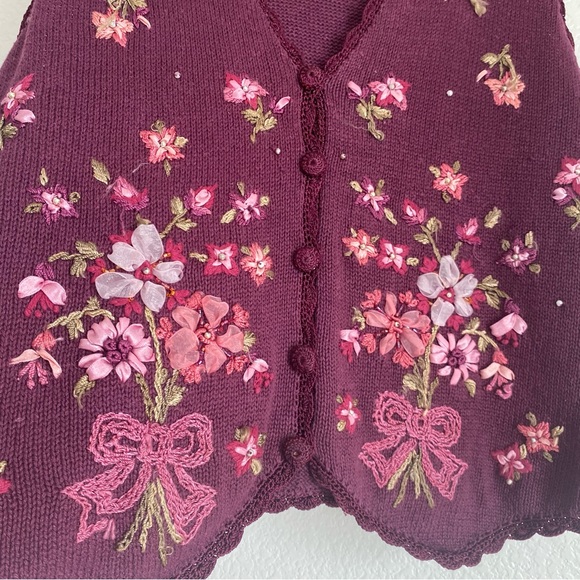 Vintage Alyssa Brooke knitted floral beaded button down embroidered vest - Picture 6 of 9
